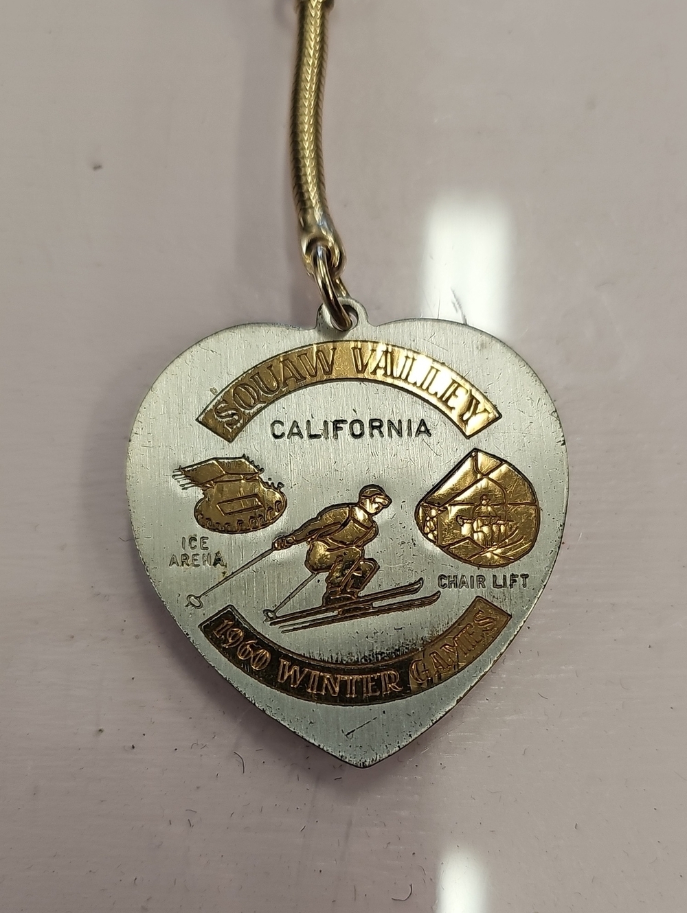 Squaw Valley California Two-Tone Heart Pendant Key Chain - Gold & Silver